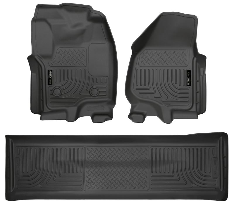 Ford F-350 Super Duty Floor Liners - Front + Rear - Husky Liners - WeatherBeater Combo - Black - `12-`27